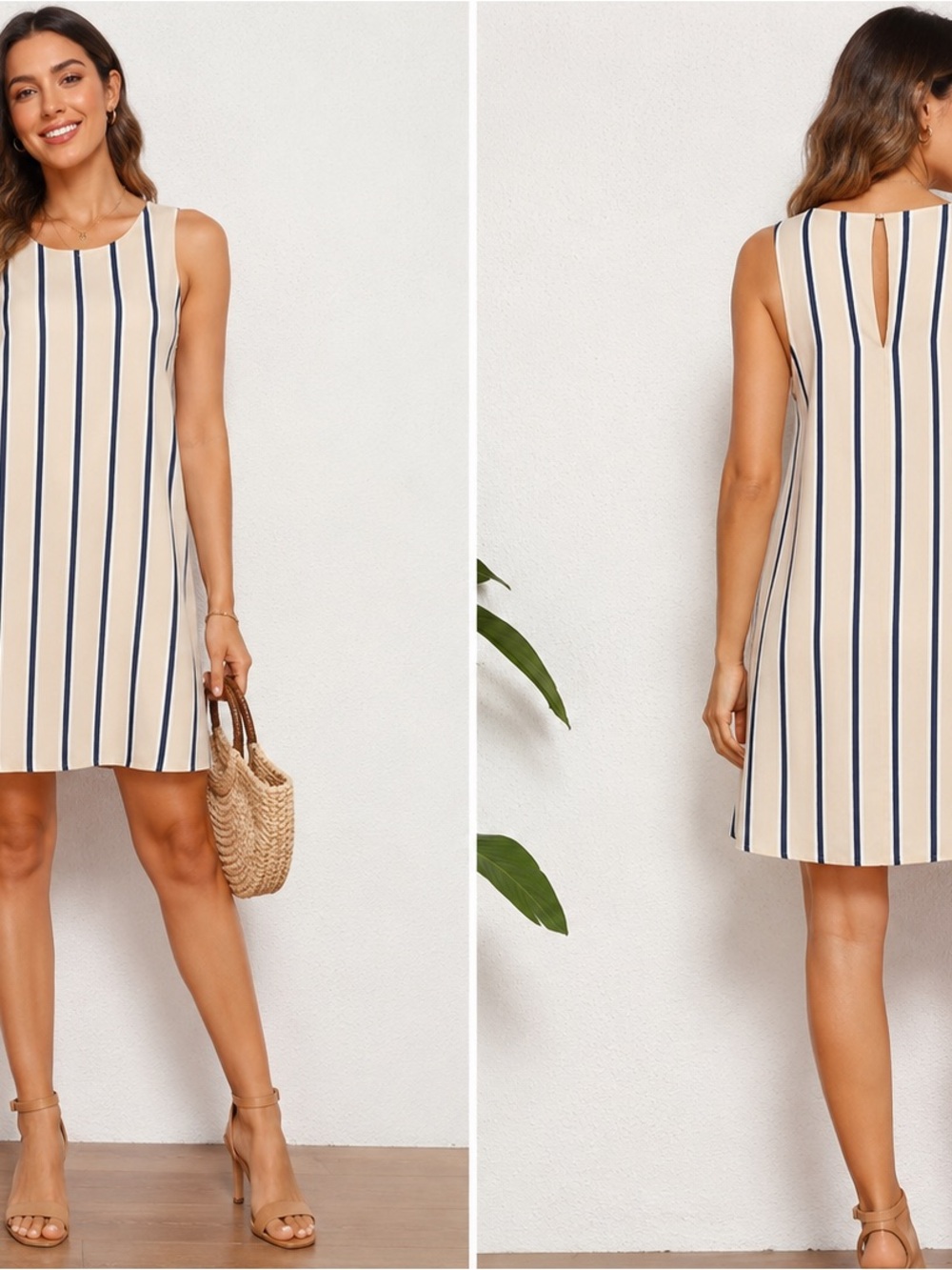Lulus Broad Horizons Beige Striped Shift Dress S - Picture 2 of 10